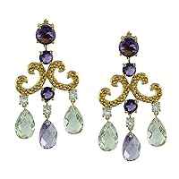 Carillon Amethyst Round Shape Gemstone Jewelry 10K, 14K, 18K Yellow Gold Drop Dangle Earrings For Women/Girls