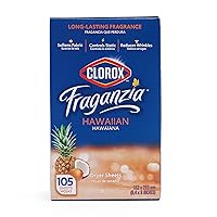 Clorox Fraganzia Dryer Sheets in Hawaiian Escape Scent, 105 Count | Wrinkle-Reducing Fabric Softener Sheets |Best Laundry Dryer Sheets with Long-Lasting Tropical Scent