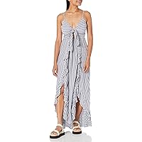 Angie Women's Tie Front Maxi Dress with Ruffles, Blue