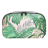 Electronics Organizer, Tropical Green Leaves Foliage Small Travel Cable Organizer Carrying Bag, Compact Tech Case Bag for Electronic Accessories, Cords, Charger, USB, Hard Drives