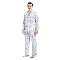 Men’s 100% Cotton Pajamas Set Flannel Long Sleeves Pijamas For Men Pockets Button Pjs Elastic High Waist