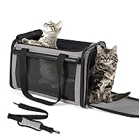YUDODO 25 lbs Lightproof Pet Carriers Airline Approved Dog Cat Travel Soft Sided Carrier Reflective Mesh Safe Pet Cat Carrier Foldable Portable Small Animal Rabbit Puppy Cat Carrier Grey