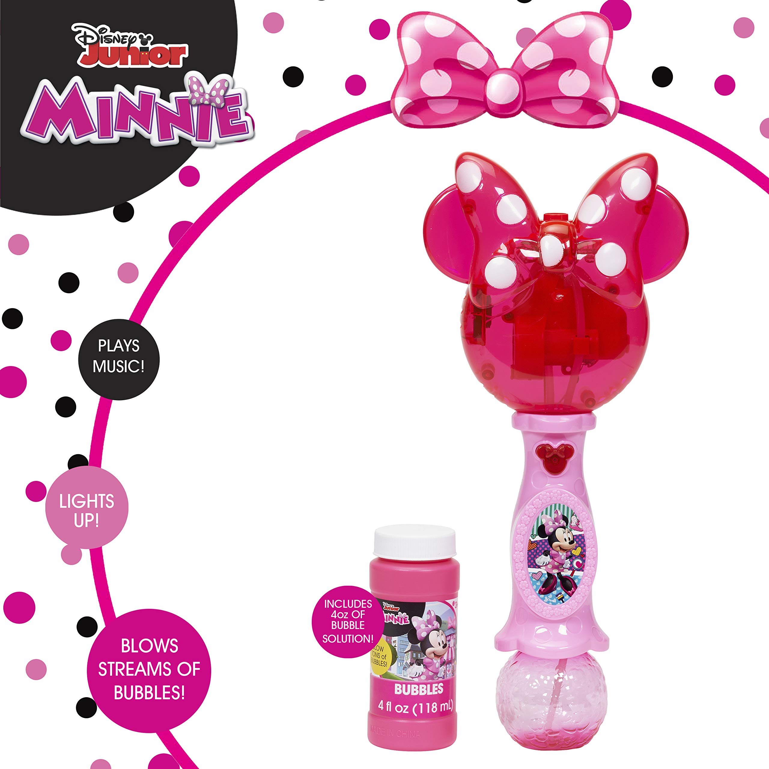 Little Kids Disney Minnie Mouse Light and Sound Musical Bubble Wand, Includes Bubble Solution, Multi (2051)