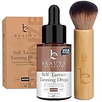 Self Tanning Drops & Kabuki Face Brush - Made with Natural and Organic Ingredients, Medium Face Tanning Drops to Add to Lotion, Moisturizing Bronzing Drops for Face & Body, Toxin Free Face Tanner