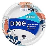 Dixie Large Paper Plates, 10 Inch, 86 Count, 2X Stronger*, Microwave-Safe, Soak-Proof, Cut Resistant, Disposable Plates For Everyday Breakfast, Lunch, & Dinner Meals