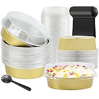 Mini Cake Pans With Lids, BAKINGPAK 30PCS 7.2OZ Round Baking Tins Individual Cake Pans with Lids Cookie Baking Cup Cake Cups With Lids Mini Aluminum Pans with Lids For Mother's Day Wedding Party, Gold