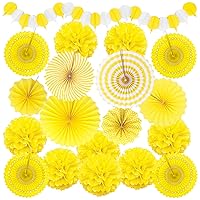 Yellow Party Decorations, Papar Fans Pompoms Fans Garlands for Birthday Bridal Baby Shower Wedding Graduation Spring Festival Party Decorations