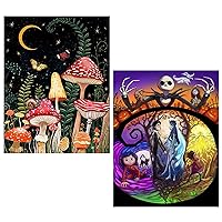 eGoodn 2 Pack 5D Diamond Painting Kits for Adults 16x20 Inches / 40x50 cm Halloween Mushroom Forest DIY Full Round Drill Diamond Art, Cartoon Mushroom Jack and Sally Nightmare Before Christmas