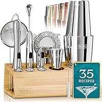 Mixology Bartender Kit Bar Set | 14-Piece Cocktail Shaker Set | Pro Barware Mixing Tools for Home Bartending | Incl. 35 Recipe Cards | Gift Set (28oz Boston, All Natural)