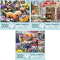 Value Set of Three (3) - 300 Piece Jigsaw Puzzles for Adults - Spring Collection Large Piece Jigsaws by Artist Larry Jones - 18” x 24”