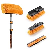 20 Foot Exterior House Cleaning Brush Set with 5-12 ft Extension Pole // Vinyl Siding Brushes with Telescopic Extendable Pole & Window Cleaning Squeegee Tool // The Ultimate Extension Scrub Brush Set
