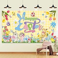 Happy Easter Backdrop, Happy Easter Banner Party Decorations, Colorful Spring Easter Egg Bunny Photography, Easter Spring Party Supplies