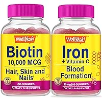 High Potency Biotin + Iron+Vitamin C, Gummies Bundle - Great Tasting, Vitamin Supplement, Gluten Free, GMO Free, Chewable Gummy