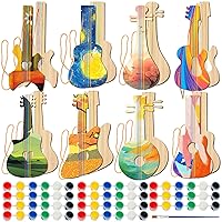 16 Pcs DIY Wood Guitar for Kids (8 Difference Designs) with 16 Set of Pigments (6 Colors), Wood Guitars for Boys Girls, Suitable for Crafts and Art Class, Birthday Party, Music Theme Party