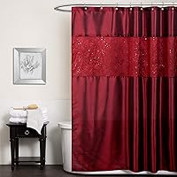 Lush Decor Maria Shower Curtain | Fabric Shimmery Solid Color Design for Bathroom, 72” x 72”, Red