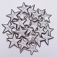 30pcs 3 Sizes Silver Mix Iron On Star Sequin Patches Embroidery Fabric Patch for Clothes Sewing Embroidered Repair Patches Appliques Badge Sticker Embellishments for Dress Hat Jeans DIY Crafts