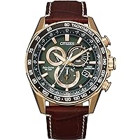 Citizen Eco-Drive PCAT Green Dial and Brown Leather Strap Watch | 43mm | CB5919-00X