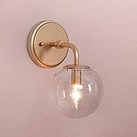 Gold Wall Sconce, 1-Light Minimalist Sconces Wall Lighting with Seeded Glass Globe, Modern Wall Mounted Light Fixture for Bathroom, Bedroom, Living Room and Stairway