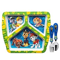 Zak Designs Paw Patrol Dinnerware Set Includes Melamine 3-Section Divided Plate and Utensil Made of Durable Material and Perfect for Kids, 3 Piece Set, Paw Patrol Boys 3pc