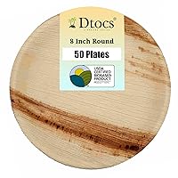 Palm Leaf Plates 8 Inch Round (Pack 50) | Bamboo Plates Disposable Like Mini Charcuterie Boards, Compostable Plates for Serving Pizza, Pasta, Mini Meals, BBQ | Alternate to 8