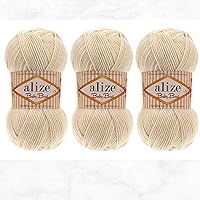 Alize Baby Best Yarn 90% Anti-Pilling Acrylic 10% Soft Bamboo Blend Crochet Hand Knitting Art Lot of 3 Skeins 300gr 786yds (3 Pack, Cream - 01)