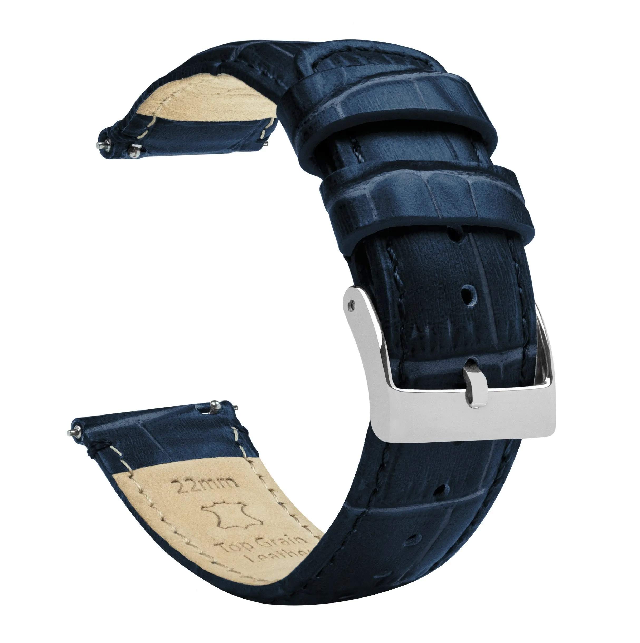 14mm Navy Blue - BARTON Alligator Grain - Quick Release Leather Watch Bands