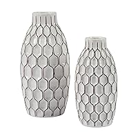 Signature Design by Ashley Dionna Geometric 2 Piece Ceramic Bottle Neck Vase Set, White and Brown