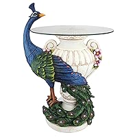 Design Toscano KY4128 Staverden Castle Peacock Glass Topped Side Table, 17 Inches Wide, 25 Inches Tall, Handcast Polyresin, Full Color Finish
