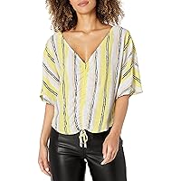 Cupcakes and Cashmere Women's atala Printed Crepe Front Dolman top, Lemon, Small