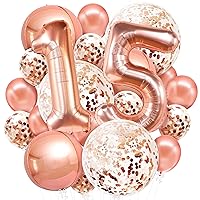 KatchOn, Clear Rose Gold Confetti Balloons Set - Pack of 22 | Rose Gold 15 Balloons Number | Rose Gold Bridal Shower Decorations | Rose Gold Quinceanera Decorations | 15 Birthday Decorations for Girls