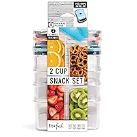 Fit + Fresh Snack ‘N Stack 4pk Portion Control Containers with Lids and 2 Ice Packs, 2-Cup, Reusable & Stackable Lunch Containers, Perfect for Snacks, Lunch Box, Insulated Lunch Bag & More, Multicolor