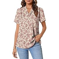 Anydeer Womens Short Sleeve Summer Tunic Tops Dressy Chiffon Blouse Henley Shirts 2024 Casual Pullover
