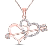 Valentine Day Special 14k Rose Gold Plated Alloy 0.15 Ct Cubic Zirconia Double Heart with Arrow Pendant Necklace with 18'' Chain
