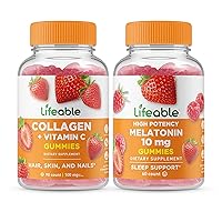 Lifeable Collagen & Vitamin C + Melatonin 10mg, Gummies Bundle - Great Tasting, Vitamin Supplement, Gluten Free, GMO Free, Chewable Gummy