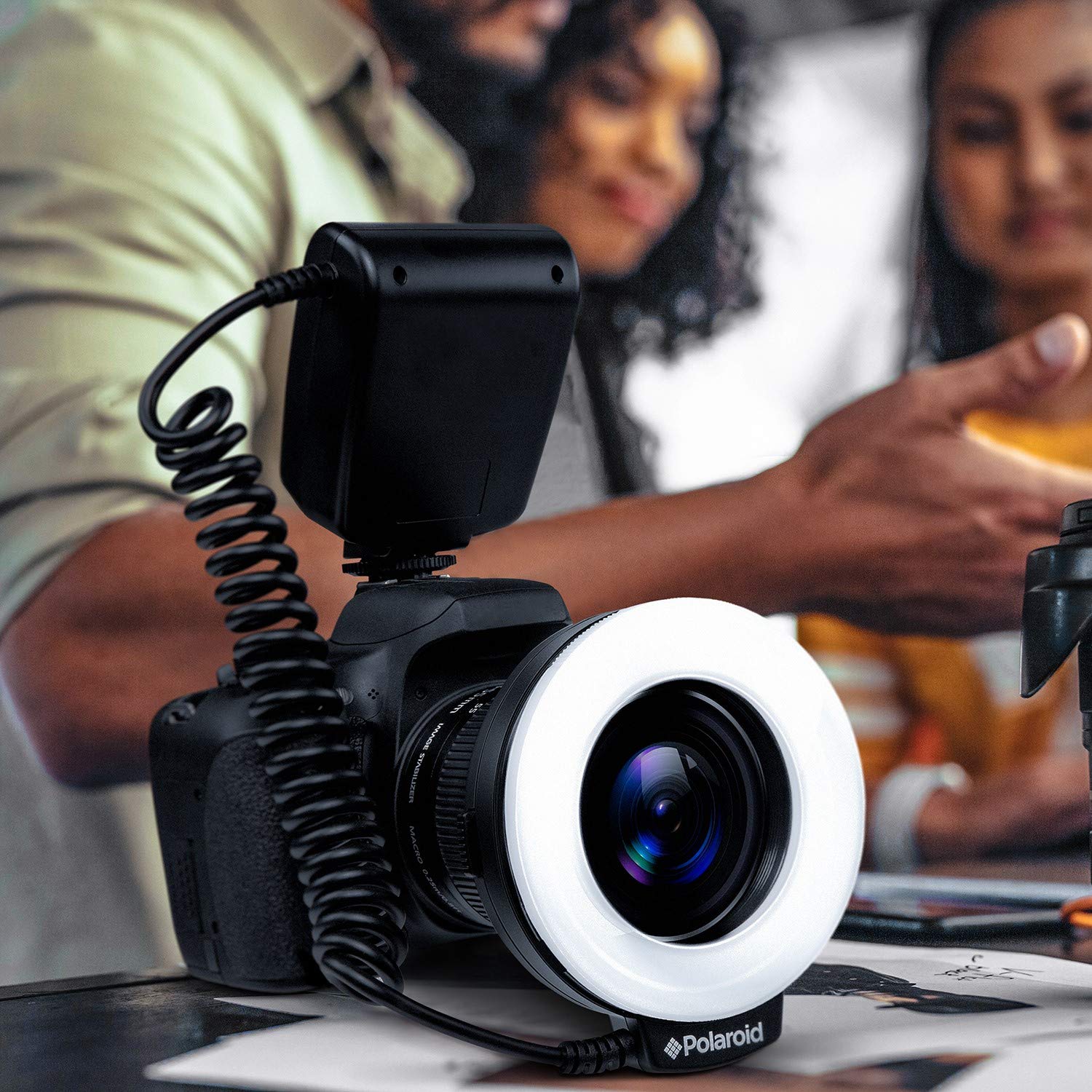 Polaroid 48 Macro LED Ring Flash & Light Includes 4 Diffusers (Clear, Warming, Blue, White) For Canon, Nikon, Panasonic, Olympus, Pentax SLR Camera