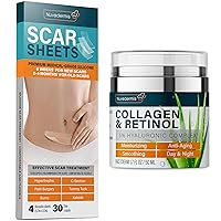 NUVADERMIS Scar Care & Anti-Aging Bundle - Silicone Scar Sheets (Pack of 4) + Collagen & Retinol Face Moisturizer (1.7 oz Pump)