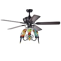 Korubo 3-light 52-inch Lighted Ceiling Fan Tiffany Style Parrot Shades (Remote Controlled & 2 Color Option Blades),Black