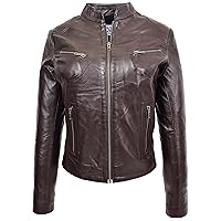 DR200 Ladies Classic Casual Biker Leather Jacket Brown