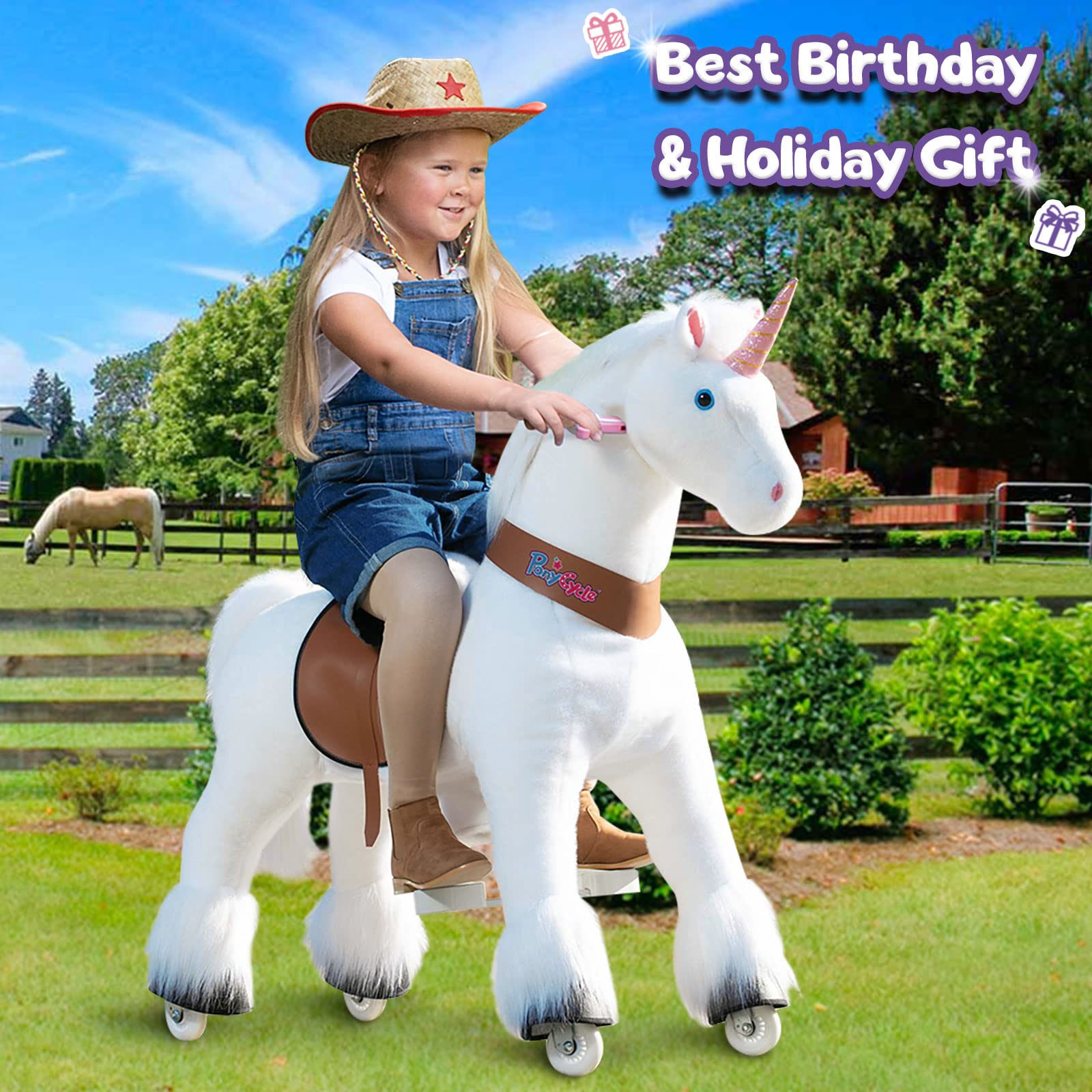 PonyCycle Large Ride on Unicorn Toys for Big Kids U5 (with Brake/ 42.5