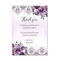 100 thank you cards personalized purple plum floral damask + envelopes