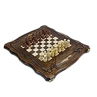 Handmade 3 in 1 Walnut Wood Chess Set 15.7 inch - Backgammon, Checkers - High Detail Unique Board Game from Armenia Europe