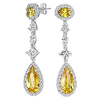 Art Deco Vintage Style Wedding Simulated Gemstone Jewel Colors AAA Cubic Zirconia Halo Long Pear Solitaire Teardrop CZ Statement Dangle Chandelier Earrings For Women Bridesmaid Silver Plated