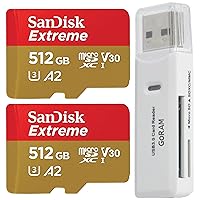 SanDisk 512GB (2 Pack) Extreme microSDXC 190MB/s UHS-I Memory Card SDSQXAV-512G-GN6MN Bundle with (1) GoRAM Card Reader (512GB, 2 Pack)