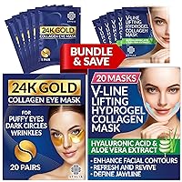 20PC 24K Gold Under Eye Masks + 20 Chin Masks