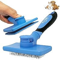 Self Cleaning Grooming Slicker Pet Brush for Cats and Dogs Short Long Haired Fur Small Medium Large Metal Pin Bristle Comb Undercoat DeShedding DeMatting Detangler Puppy Kitten Blue
