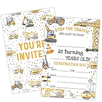 20 Pcs Construction Birthday Party Invitations with Envelopes, Truck Party Invite, Birthday Party Invitation Cards for Girls Boys, Birthday Party Supplies - SR09