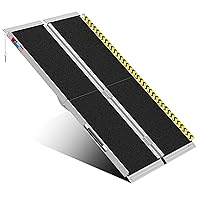 Portable Wheelchair Ramp 5FT, Anti-Slip Aluminum Folding Portable Ramp, Wheelchair Ramps for Home, Weight Capacity Up to 600 LBS, with Transition Plates Above and Below