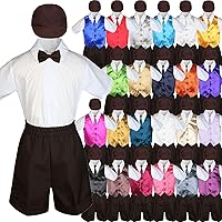 Baby Kid Toddler Boy Party Suit Brown Shorts Shirt Hat Necktie Vest Set Sm-4T