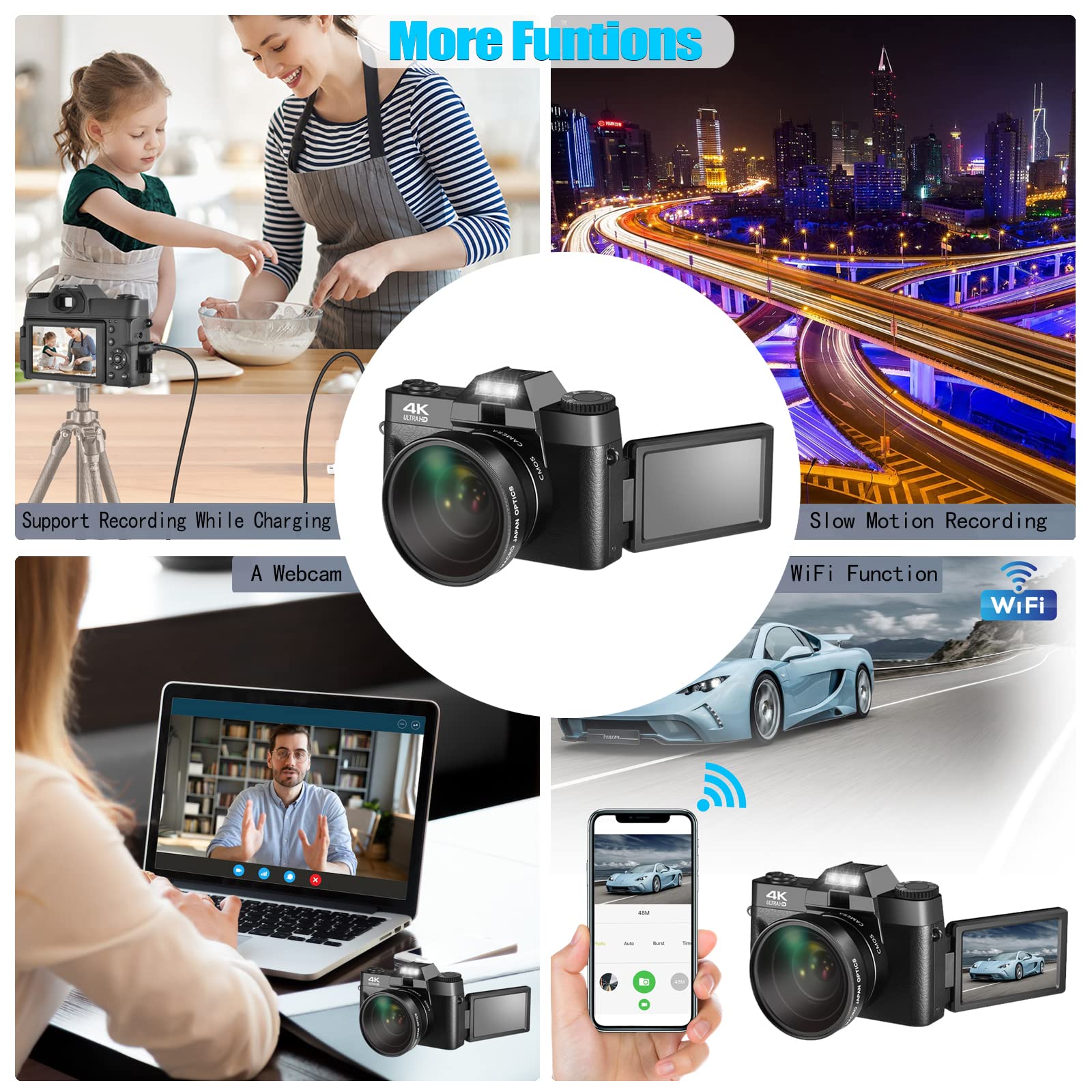 Lierhyt 48MP Digital Camera for Photography,4K Vlogging Camera,Digital Camera for Kids and Adults with 180° Flip Screen,16 X Digital Zoom,Wide-Angle Lens,Macro Lens,32 GB Micro Card,2 Batteries(Black)
