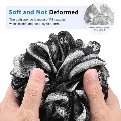 Black Loofah on a Stick PE Soft Mesh Luffa with Non-Slip Wooden Handle Made of Soft and Durable Rubber Material Back Scrubber for Shower for Women and Men with String for Easy Hanging